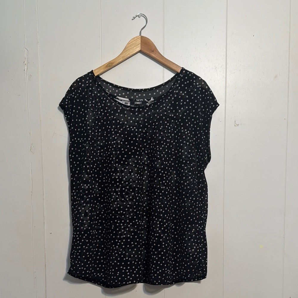 Elementz Black and White Polka Dot Sheer Top Blouse XL